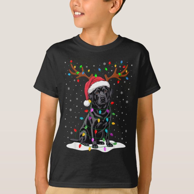 Camiseta Black Labrador Santa Hat Reindeer Tree Lights Chri (Frente)