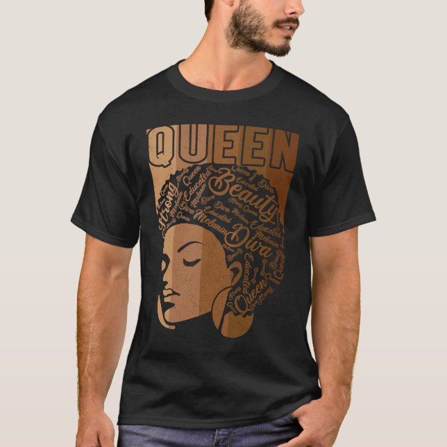 Camiseta Black Melanin Queen Apparel African American Afro  (Frente)