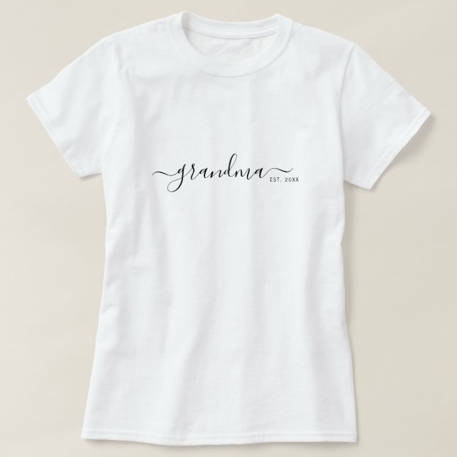 Camiseta Black Modern Script Established Grandma (Frente do Design)