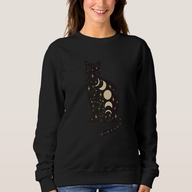 Camiseta Black Mystical Cat Moon Phases Astrology Crescent  (Frente)