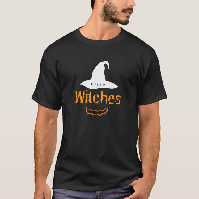Camiseta Black Orange Halloween Hello Bruxas Black Hat (Frente)