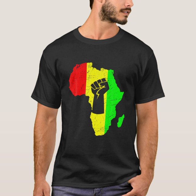 Camiseta Black Power Fist Africa Map Inspiron Black Le (Frente)