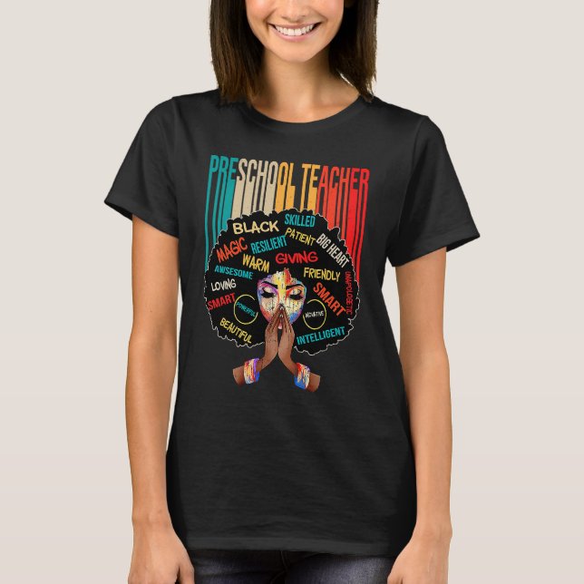 Camiseta Black Preschool Teacher Afro Melanin African Ameri (Frente)