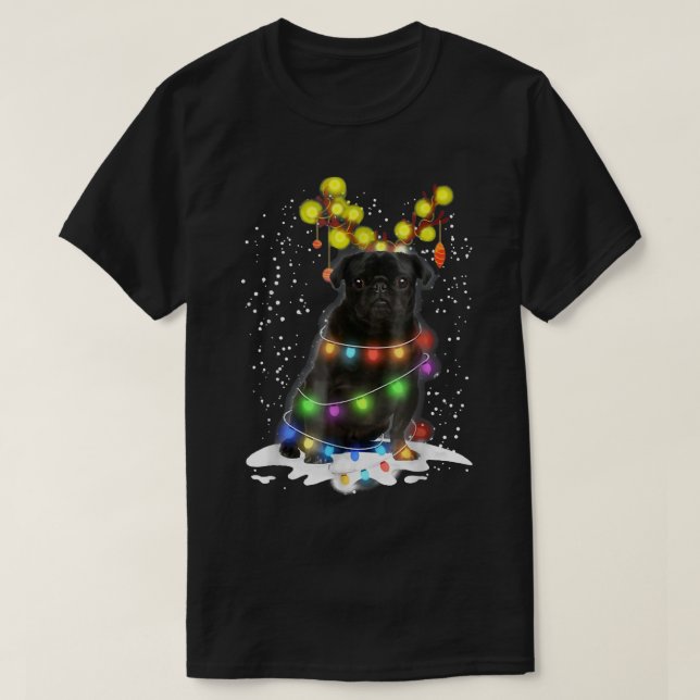 Camiseta Black Pug Blinker Belo Cachorro Pug Christma (Frente do Design)