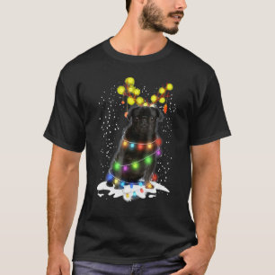 Camiseta Black Pug Blinker - Lindo Pug de Natal Árvore de N