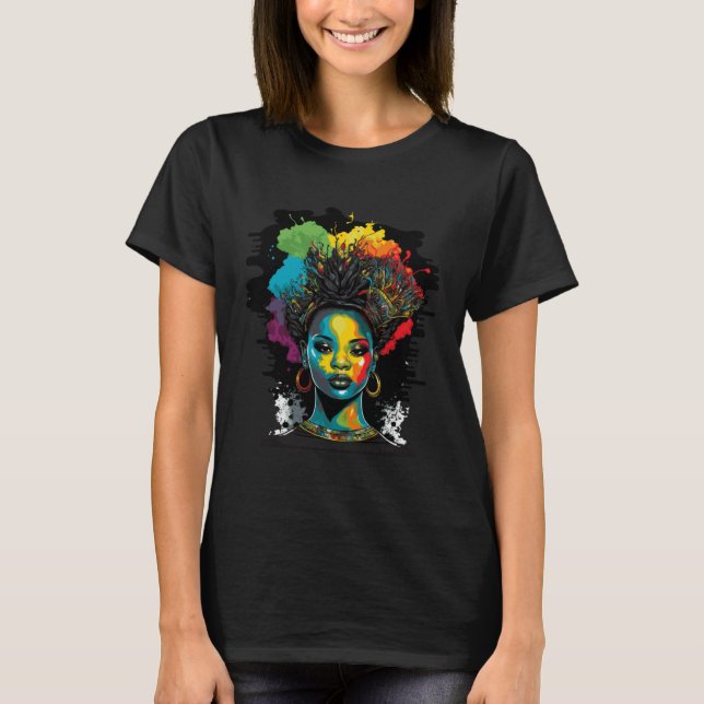 Camiseta Black Queen Afro Melanin Dripping Black History Mo (Frente)