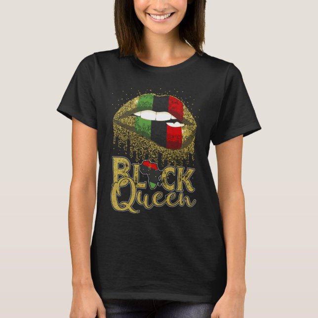 Camiseta Black Queen Lábios Red Green African American Flag (Frente)