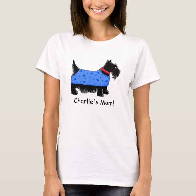 Camiseta Black Scottie Terrier Dog Blue Name Personalizado (Frente)