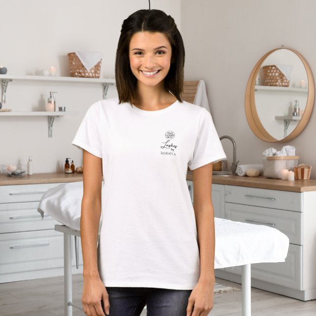 Camiseta Black Script Employee Name Business Logo Lashes (Criador carregado)