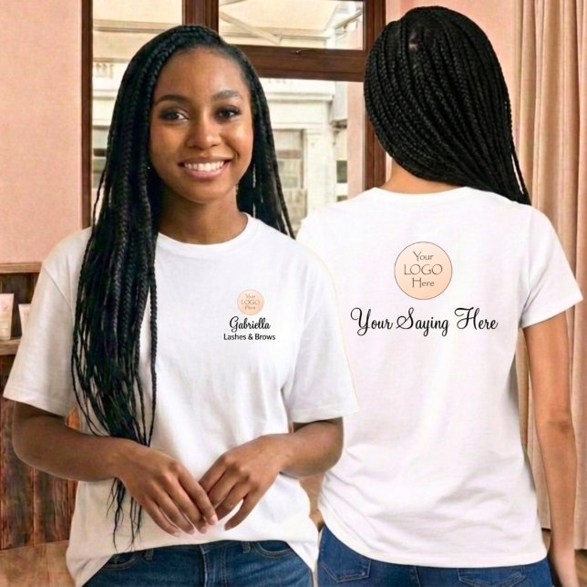 Camiseta Black Script Employee Name Business Logo Lashes (Criador carregado)