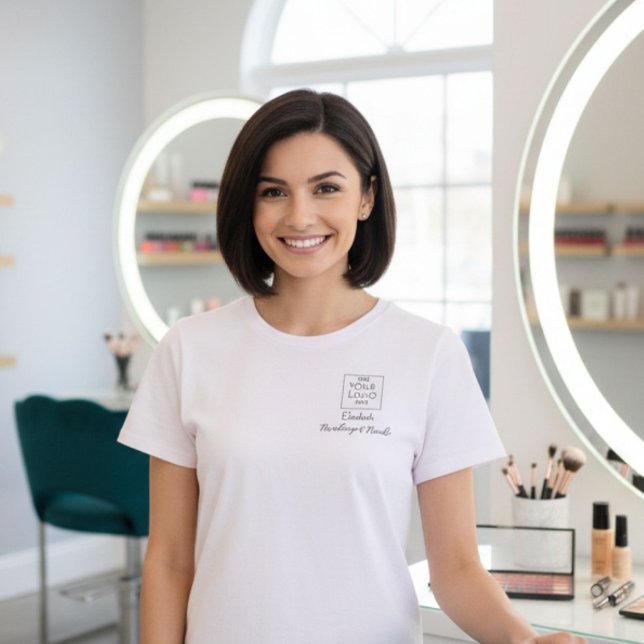 Camiseta Black Script Employee Name Business Logo Makeup (Criador carregado)