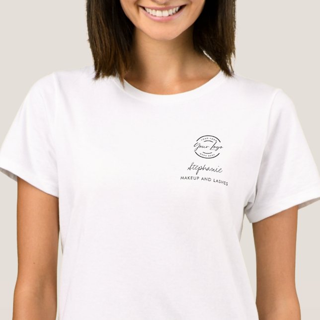 Camiseta Black Script Employee Name Business Logo Makeup (Criador carregado)