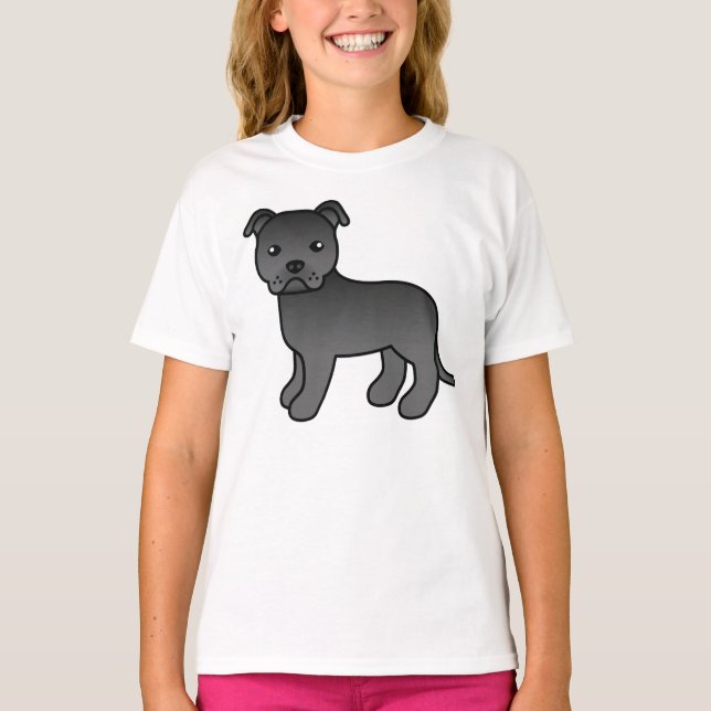 Camiseta Black Staffordshire Bull Terrier Cartoon Dog (Frente)