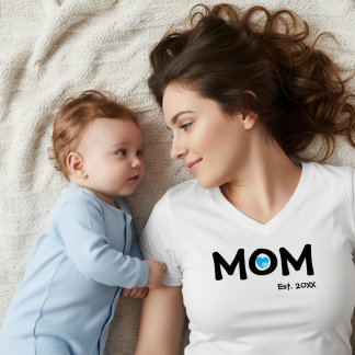 Camiseta Black Text Established Mom Blue Double Heart