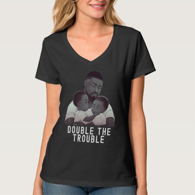 Camiseta Black Twin Dad Fathers Day Double the trouble  Quo (Frente)