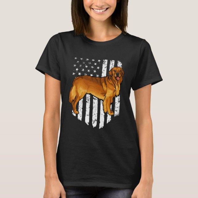 Camiseta Black White American Flag Golden Retriever 4th Of  (Frente)