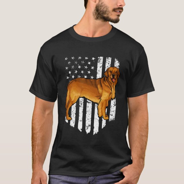 Camiseta Black White American Flag Golden Retriever 4th Of  (Frente)