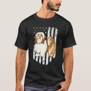 Camiseta Black White American Flag Lhasa Apsos 4 De Julho