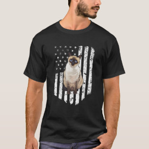 Camiseta Black White American Flag Siamese 4 De Julho Cat