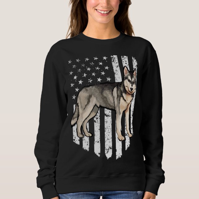 Camiseta Black White American Flag Siberian Husky 4th Of Ju (Frente)