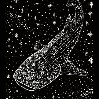 Camiseta Black White Celestial Whale Shark Stars Dots Art