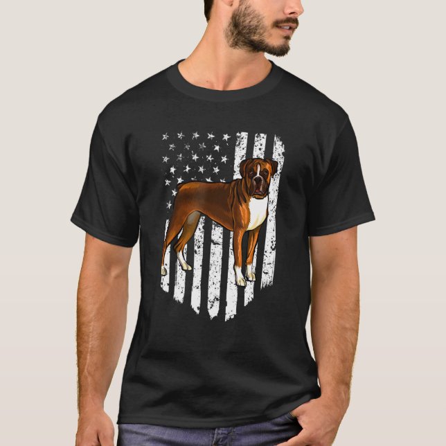 Camiseta Black White Flag Boxer, 4 De Julho Dos Eua (Frente)