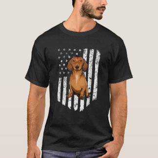 Camiseta Black White Flag Brown Dachshund 4th Of J