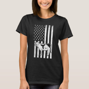 Camiseta Black White Flag USA Cow Farming Animal Patriótico