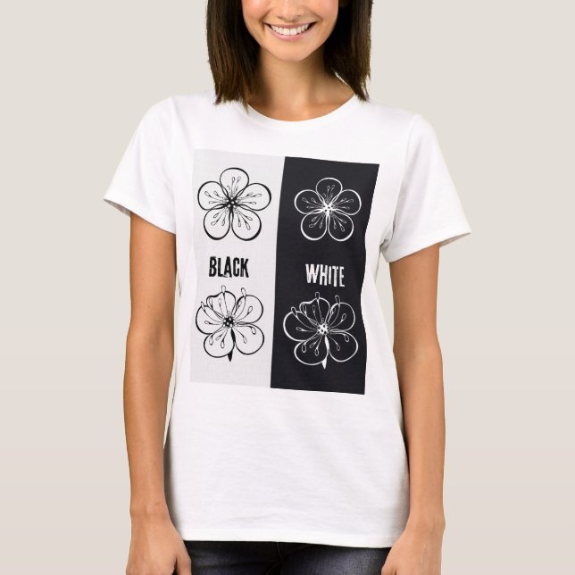 Camiseta Black  White Floral Contrast Art | Minimalist (Frente)