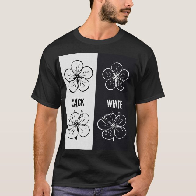 Camiseta Black White Floral Contrast Art | Minimalist (Frente)