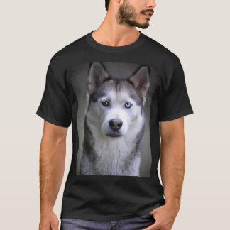 Camiseta Black white Siberian Husky dog face