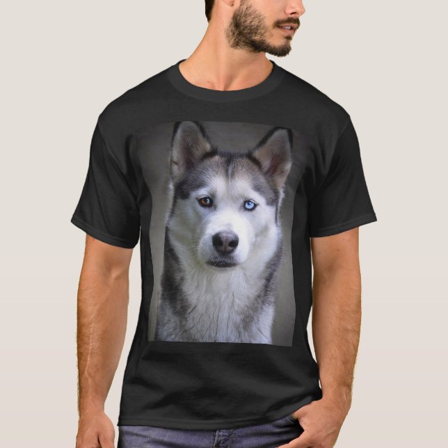 Camiseta Black white Siberian Husky dog face (Frente)