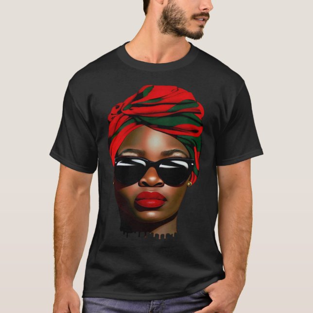 Camiseta Black Woman Melanin Sunglasses Lipstick Black Hist (Frente)