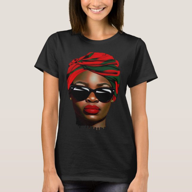 Camiseta Black Woman Melanin Sunglasses Lipstick Black Hist (Frente)