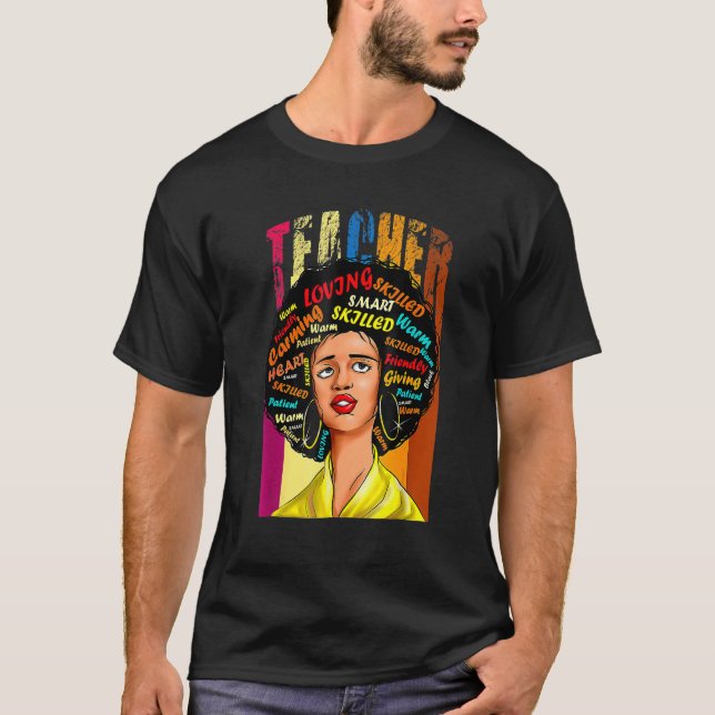 Camiseta Black Woman Teacher Afro Retro Black History Month (Frente)