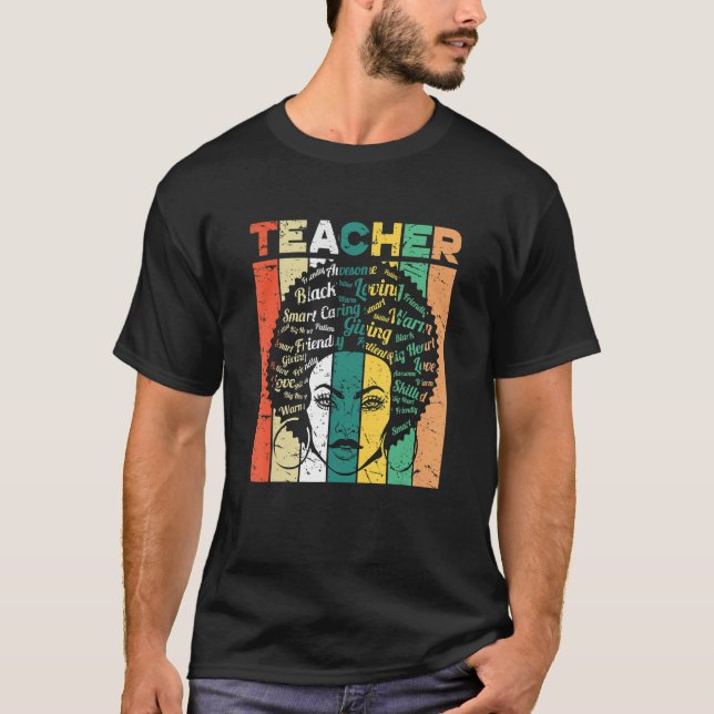 Camiseta Black Woman Teacher Afro Retro Black History Month (Frente)