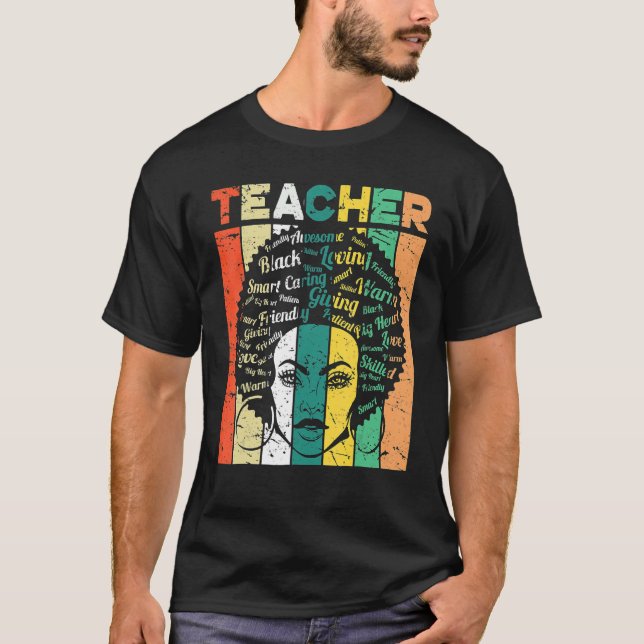 Camiseta Black Woman Teacher Afro Retro Black History Month (Frente)