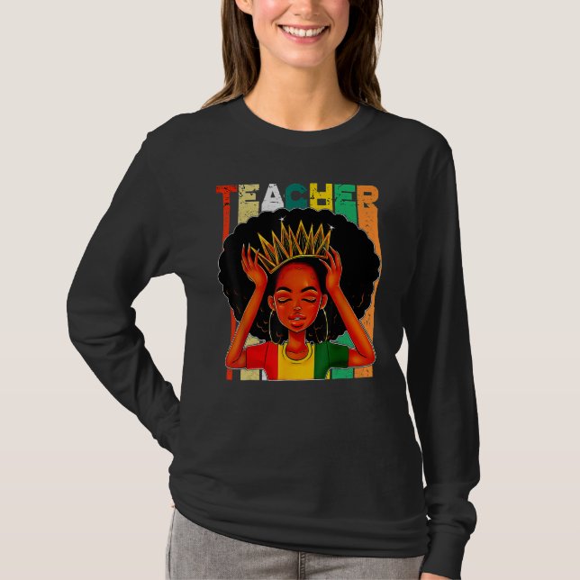 Camiseta Black Woman Teacher Afro Retro Matching Black Hist (Frente)