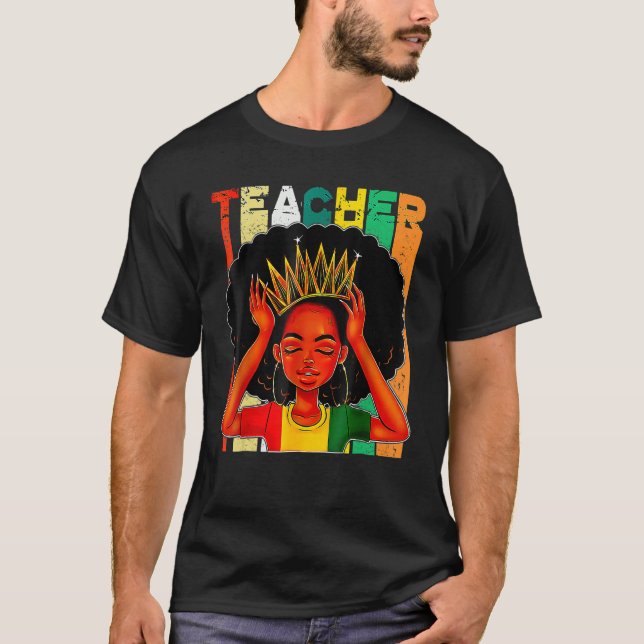 Camiseta Black Woman Teacher Afro Retro Matching Black Hist (Frente)
