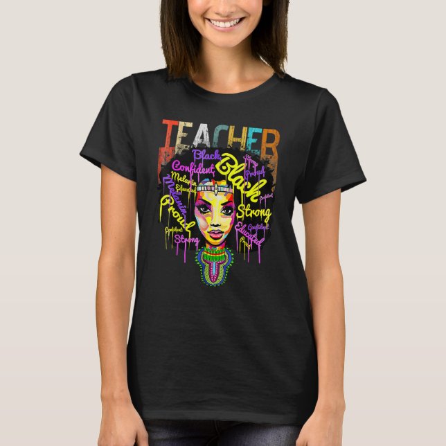 Camiseta Black Woman Teacher Afro Shirt Black History Month (Frente)