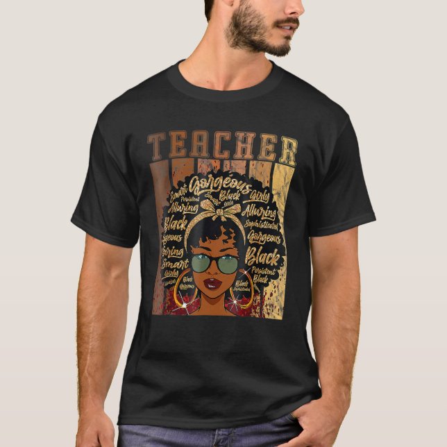 Camiseta Black Woman Teacher Afro Shirt Black History Month (Frente)