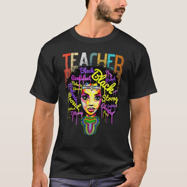 Camiseta Black Woman Teacher Afro Shirt Black History Month (Frente)