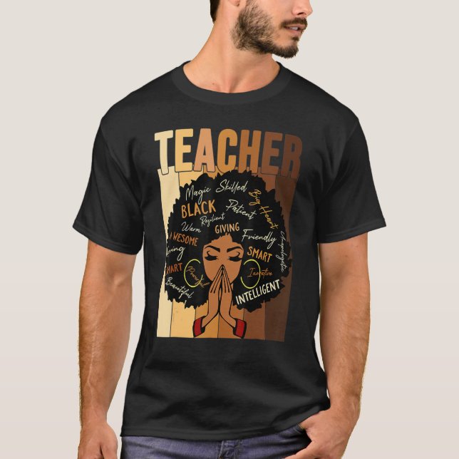 Camiseta Black Woman Teacher Afro Shirt Black History Month (Frente)