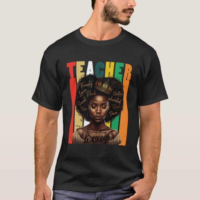 Camiseta Black Women Teacher Afro Retro Black History Month (Frente)