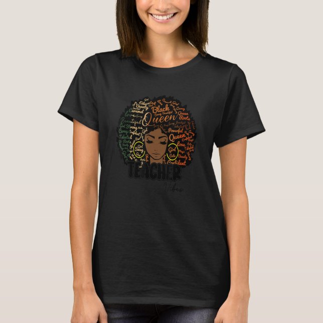 Camiseta Black Women Teacher Afro Retro Black History Month (Frente)