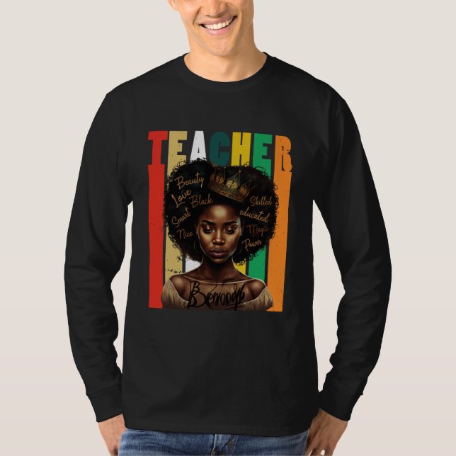 Camiseta Black Women Teacher Afro Retro Black History Month (Frente)