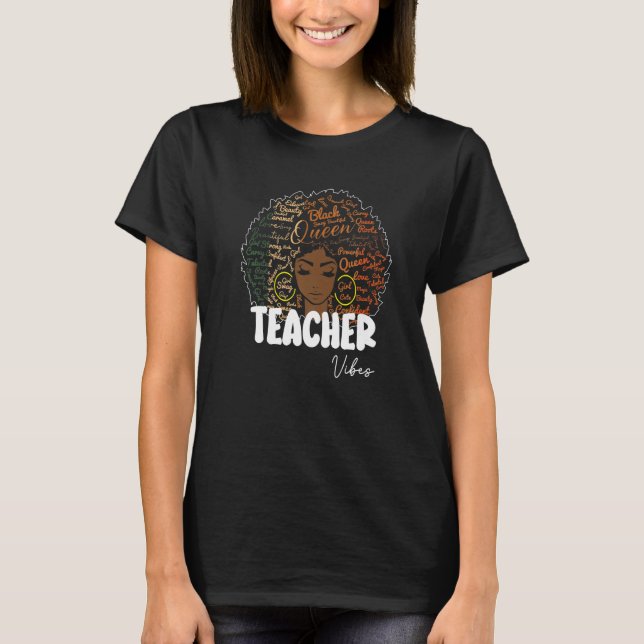 Camiseta Black Women Teacher Afro Retro Black History Month (Frente)