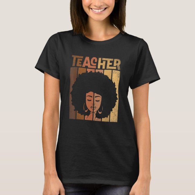 Camiseta Black Women Teacher Afro Retro Black History Month (Frente)