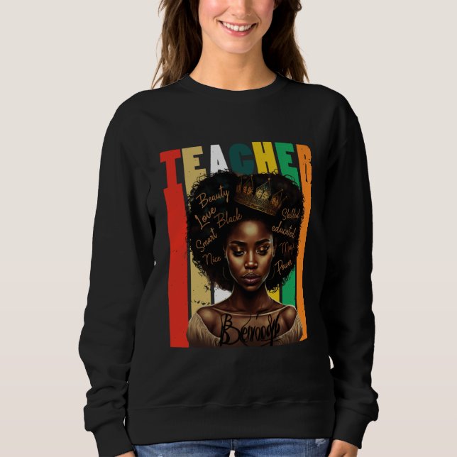 Camiseta Black Women Teacher Afro Retro Black History Month (Frente)