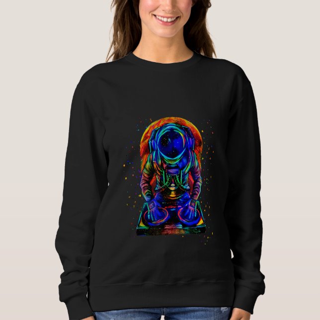Camiseta Blacklight Dj Astronauta Reproduzindo Música Exter (Frente)